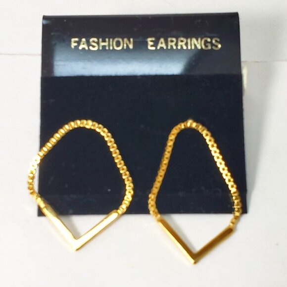 Women's Stylish Polished Gold tone Hoop Post Drop Earrings - Size 1.25" Drop - Picture 1 of 7